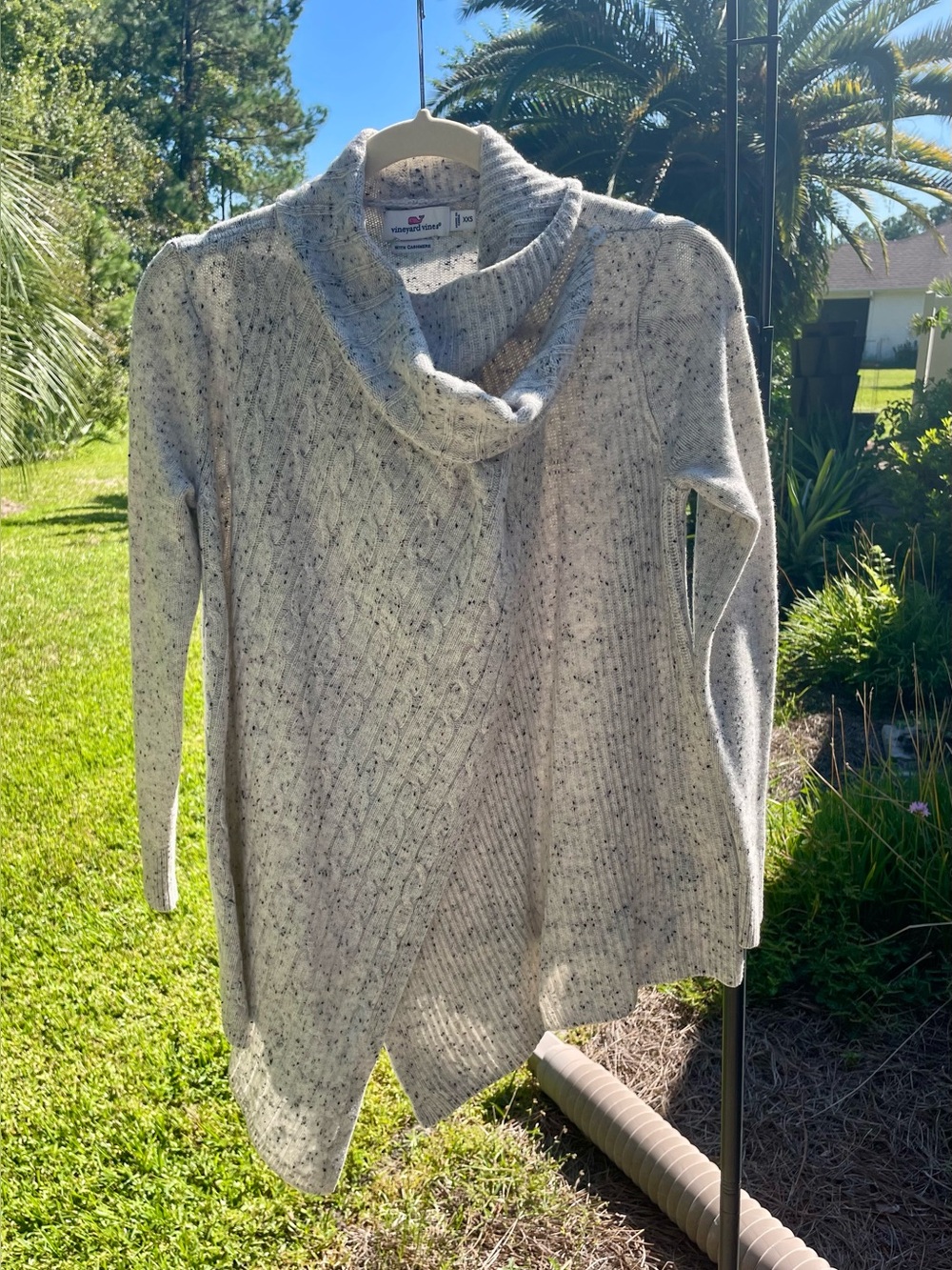 Vineyard Vines w/Cashmere Speckled Gray Cowl Neck Tunic Wrap Cardigan Size XXS